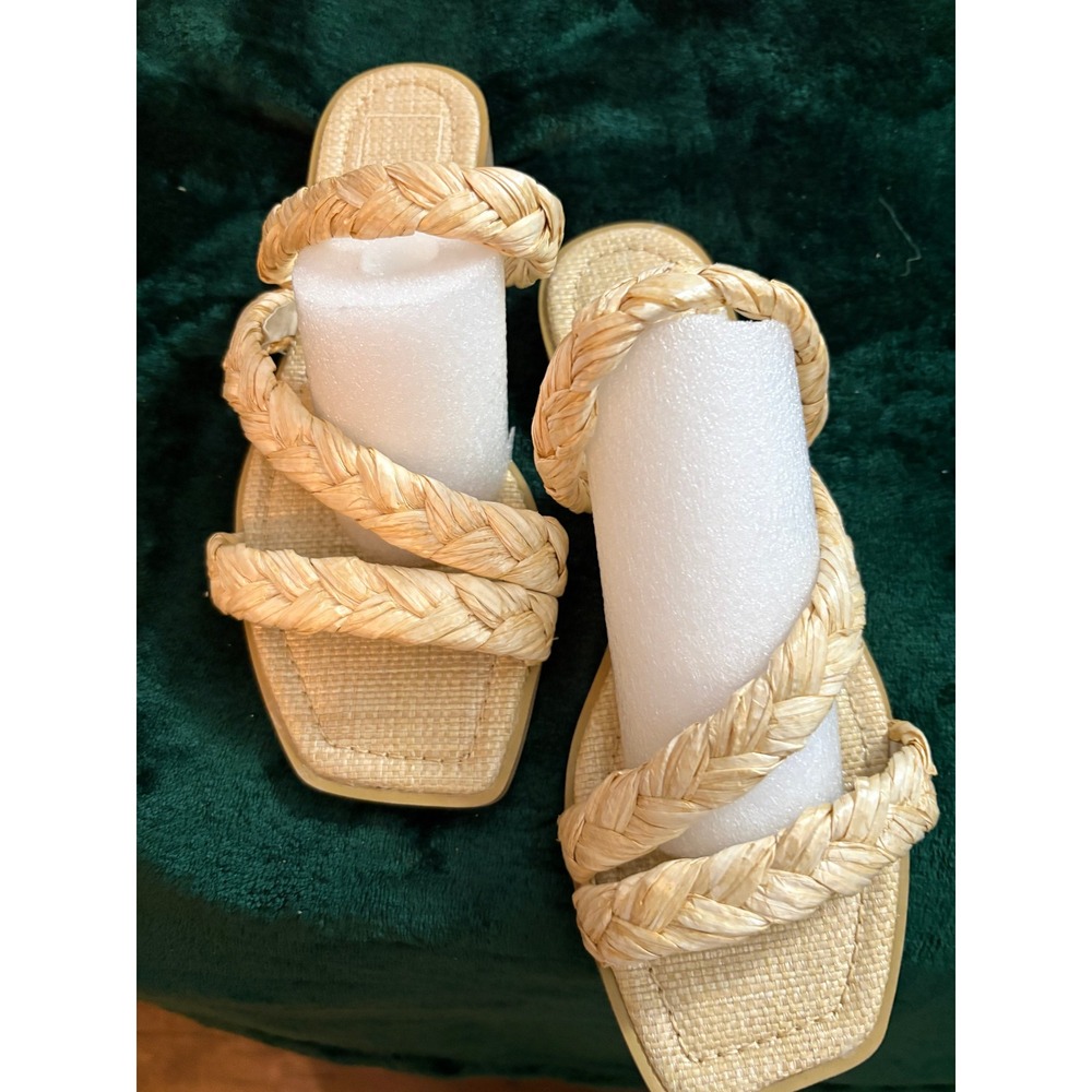 Dolce Vita Indy Woven Raffia Braided Square Toe Slide Sandals Tan Womens 8